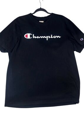 Vintage Champion Black Script Logo T-Shirt Made in Canada XL